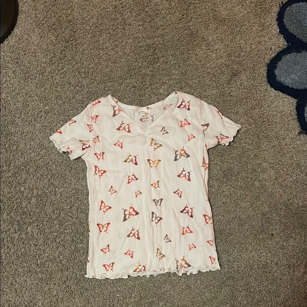 Butterfly Print White T-Shirt
